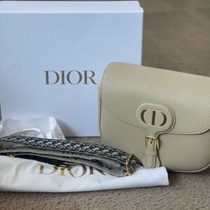 Large Christian Dior Bobby Bag - Beige Grained Calfskin +‎ Blue Oblique Strap